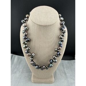 Peacock Pearl Necklace Oil‎ Slick Hook Closure Gold Tone 20"